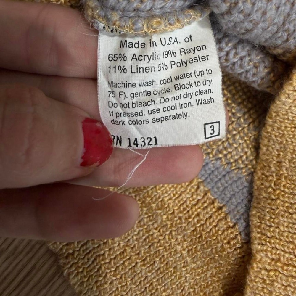Christian Dior Vintage Diamond Knit Sweater Blue Yellow Linen Blend Large USA - Picture 6 of 6